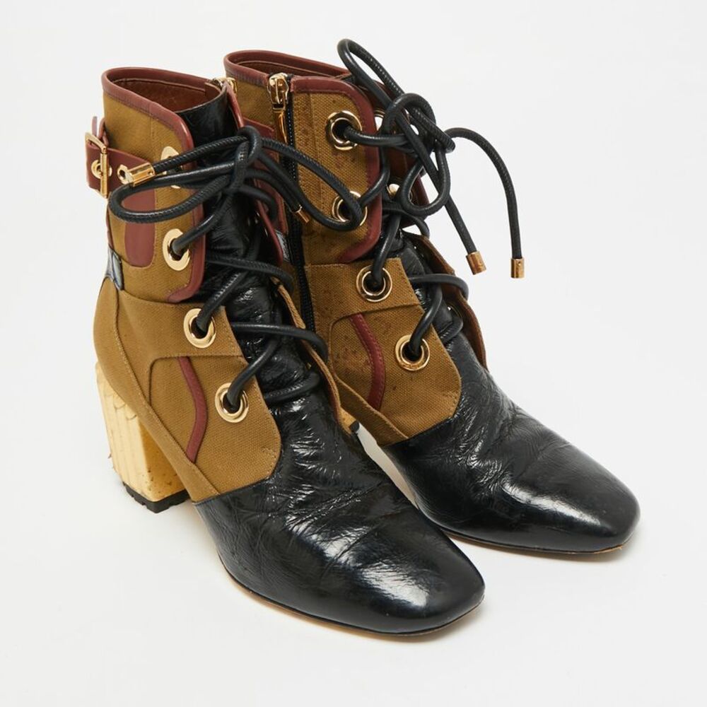 Dior Glorious Size 38 Black/brown Canvas Leather Ankle Length Boots - Picture 4 of 7